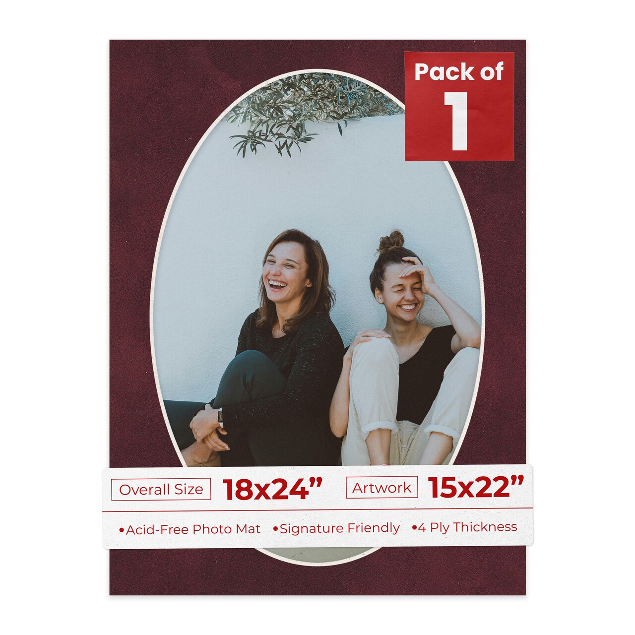 Dark Red Suede Mat Board for 18x24 Frames - Oval Opening for 15x22 Photos